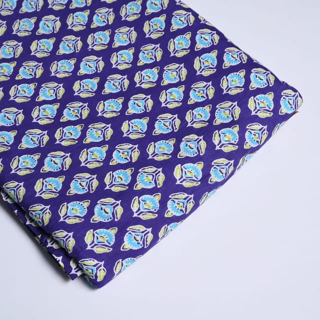 Purple Color with Blue Floral Booti Cotton Printed Fabric
