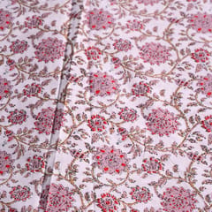 White and pink Color Floral Cotton Printed Fabric