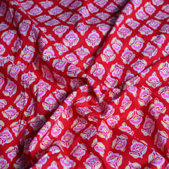 Red Color Floral Cotton Block Printed Fabric