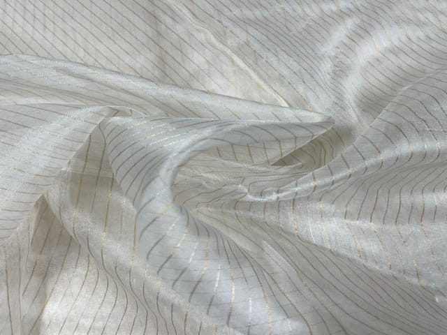 Dyeable Pure Organza White Zari Stripes 1