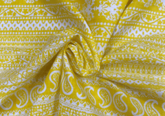 Printed Cotton Cambric Yellow White Abstract