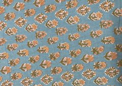 Printed Cotton Cambric Sea Green Peach Flowers