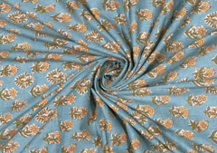 Printed Cotton Cambric Sea Green Peach Flowers