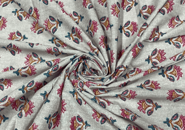 Printed Cotton Cambric Light Beige Multicolor Flowers