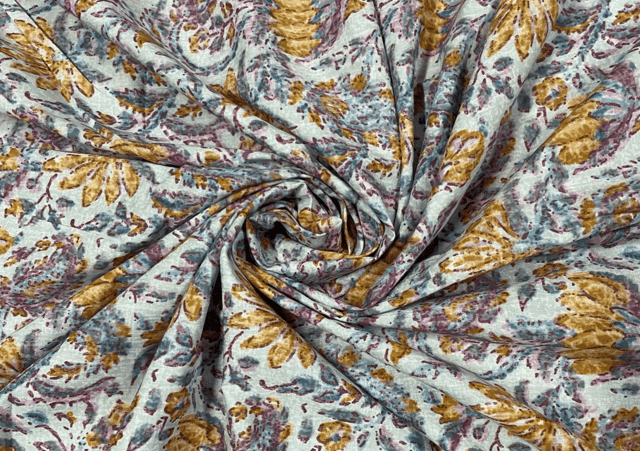 Printed Cotton Cambric White Yellow Floral