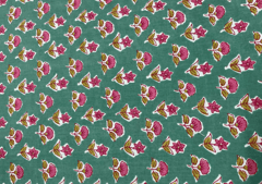 Printed Cotton Cambric Sea Green Pink Flowers
