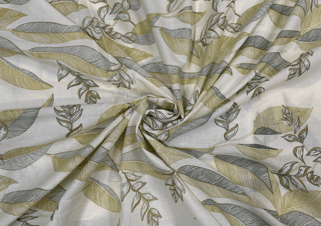 Printed Cotton Cambric Cream Green Leaves