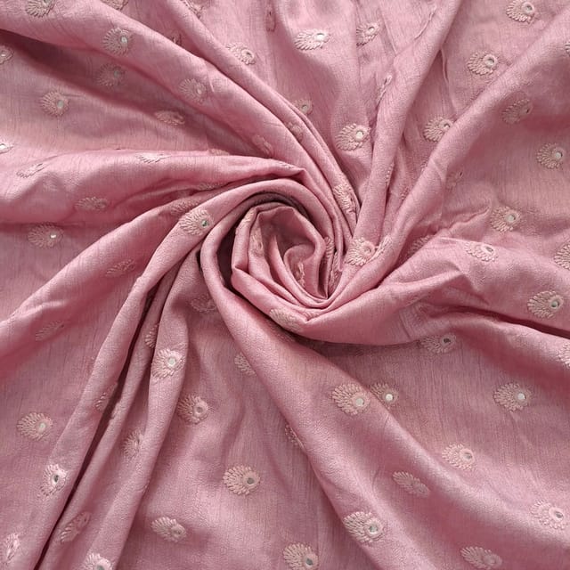 Onion Pink Color Mysor Silk Embroidered Fabric