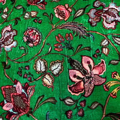 Green Color Pure Silk Velvet Printed Fabric