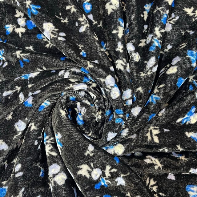 Black Color Pure Silk Velvet Printed Fabric