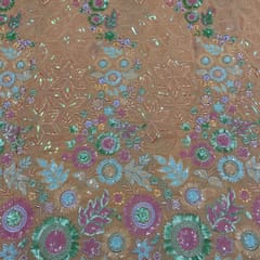 Peach Color Georgette Embroidered Fabric