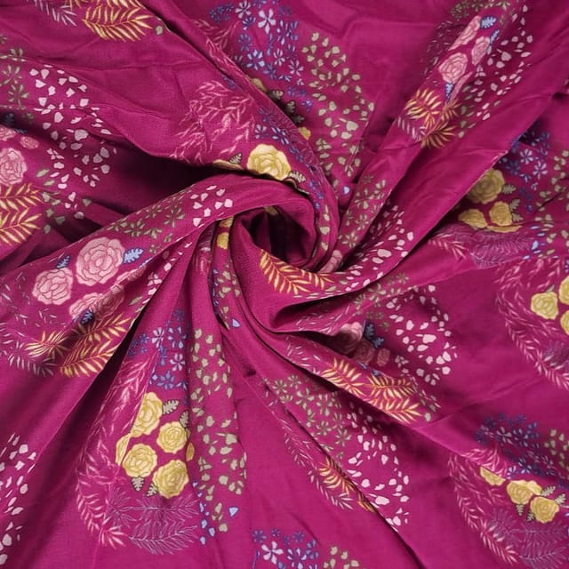 Pink Color Pure Crepe Printed Fabric