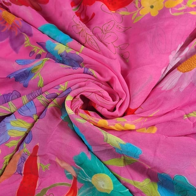 Pink Color Georgette Printed Fabric