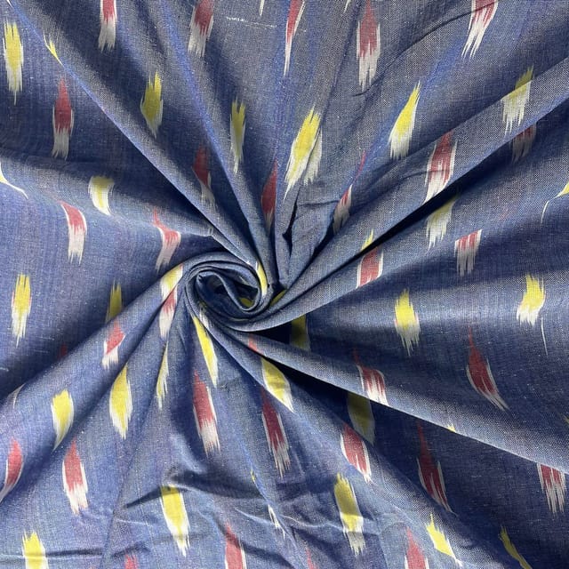 Sky Blue Color Cotton Ikat Fabric