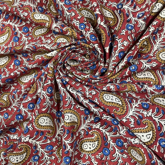 Red Color Cotton Cambric Printed Fabric