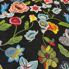 Black Color Net Sequins Embroidered Fabric