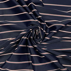 Navy Blue Color Metallic Stripe Fabric