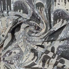 Grey Color Sequins Embroidered Fabric