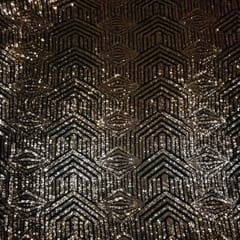 Copper Color Lycra Net Sequins Embroidered Fabric