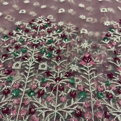 Pink Color Net Embroidered Fabric