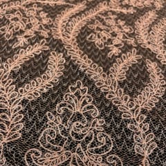 Peach Color Net Embroidered Fabric