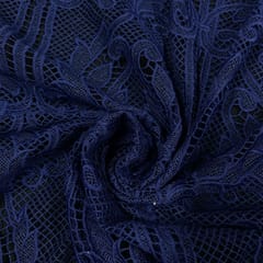 Navy Blue Color Net Embroidered Fabric
