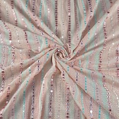 Peach Color Georgette Embroidered Fabric