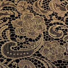 Golden Color Prada Net Two Tone Cutwork Embroidered Fabric