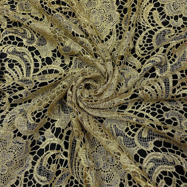 Golden Color Prada Net Cutwork Embroidered Fabric