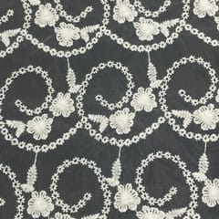 White Color Net Embroidered Fabric