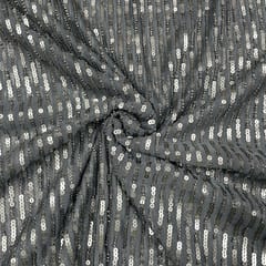 Dark Grey Color Net Sequins Embroidered Fabric