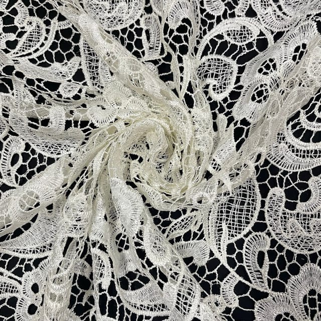 White Color Prada Net Cutwork Embroidered Fabric