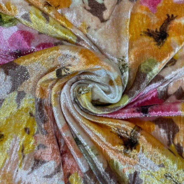 Multi Color Shimmer Velvet Printed Fabric