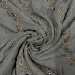 Grey Color Chiffon Embroidered Fabric