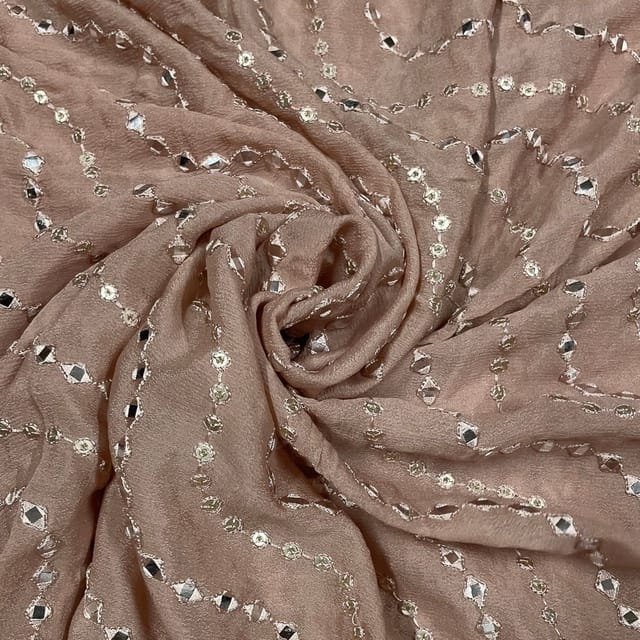 Dusty Pink Color Chiffon Embroidered Fabric