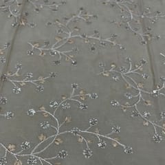 Beige Color Chiffon Embroidered Fabric