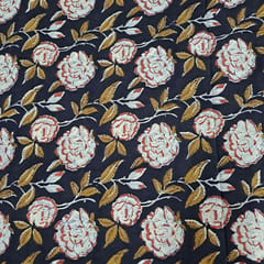 Black Color Cambric Cotton Kalamkari Printed Fabric