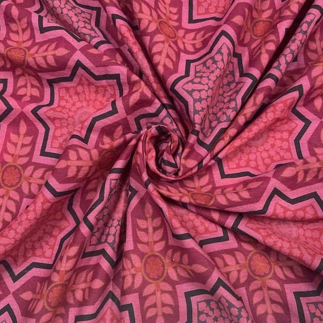 Pink Color Pure Matka Silk Printed Fabric