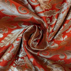 Orange Color Pure Brocade Fabric