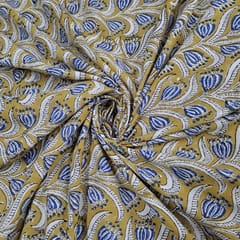 Yellow Color Cambric Cotton Kalamkari Printed Fabric