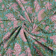 Mint Green Color Cotton Cambric Printed Fabric