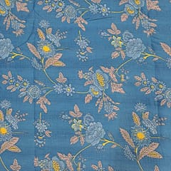 Teal Blue Color Cotton Dobby Printed Fabric