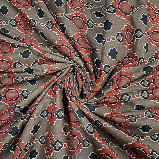 Brown Color Cotton Cambric Printed Fabric