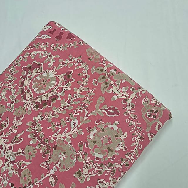 Baby Pink Color Cotton Cambric Discharge Printed Fabric