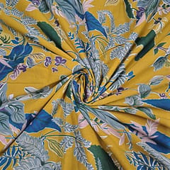 Mustard Color Cotton Cambric Discharge Printed Fabric
