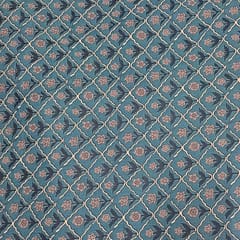 Peacock Blue Color Cotton Cambric Printed Fabric