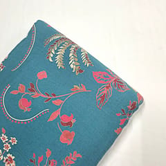 Teal Blue Color Cotton Flex Discharge Printed Fabric