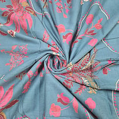 Teal Blue Color Cotton Flex Discharge Printed Fabric