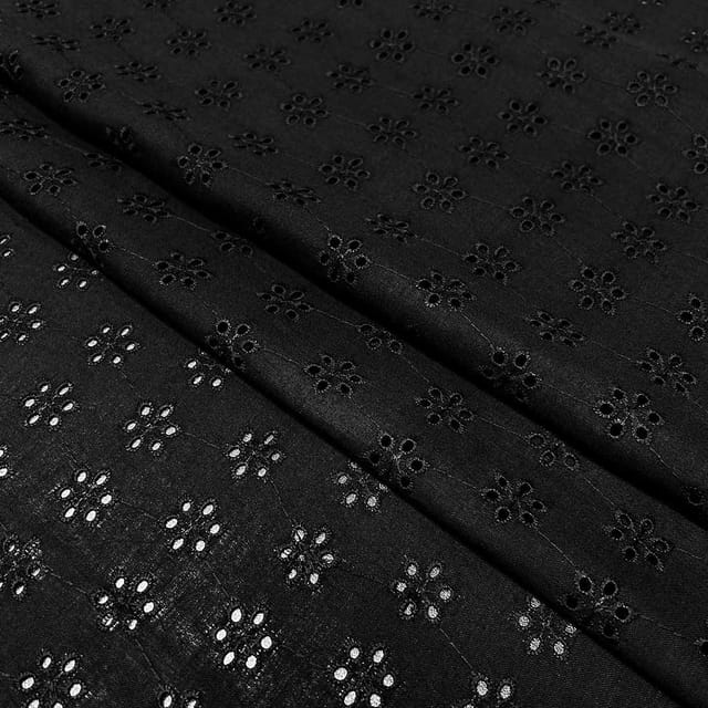 Black Embroidered Cotton Heavy Hakoba Fabric
