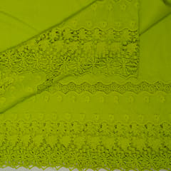 Green Color Cotton Chikan Border Embroidered Fabric